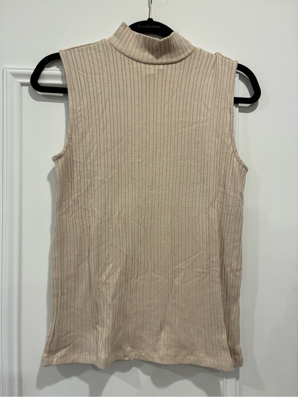 LOFT Sleeveless Mock Neck Rib Knit Top - Cream